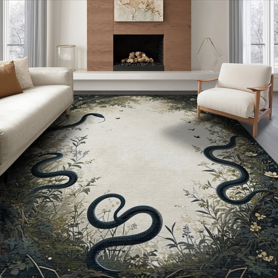 ODIKA 8'x10' Washable Area Rug Durable, Non-Slip Gothic Witchy Snake Whimsical Moody Divination Motifs Serpent for Living Room, Under Sectional, Family