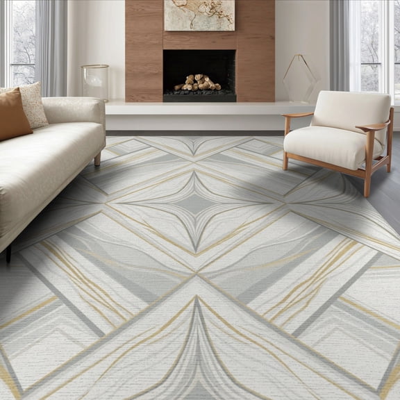ODIKA 8'x10' Washable Area Rug Durable, Non-Slip Hallway Transitional Graffiti Flowing Geometric Shapes Waffle for Living Room, Under Sectional, Family