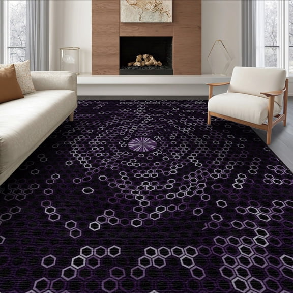 ODIKA 8'x10' Washable Area Rug Durable, Non-Slip Illusion Honeycomb Abstract Geometric Gamer Hexagon Vortex Optical Flowing for Living Room, Under Sectional, Family