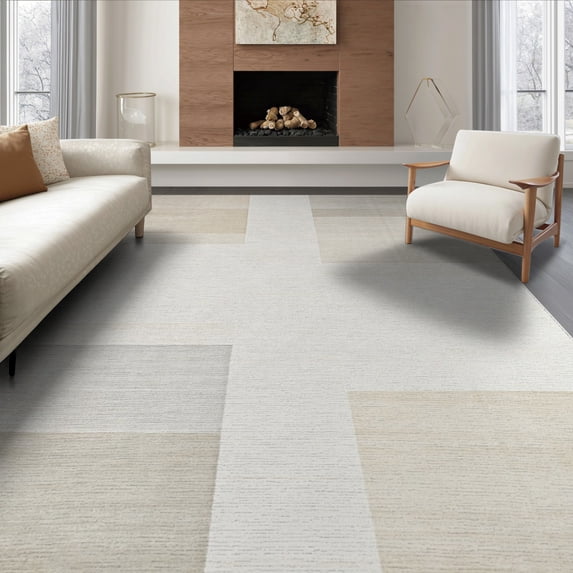 ODIKA 8'x10' Washable Area Rug Durable, Non-Slip Ivory Cream Solid Contemporary Minimalist Subtle Gradient Cashmere for Living Room, Under Sectional, Family