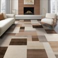 thumbnail image 1 of ODIKA 8'x10' Washable Area Rug Durable, Non-Slip Large Beige Abstract Interlocking Shapes Neutral Blocks Brushstroke for Living Room, Under Sectional, Family, 1 of 7