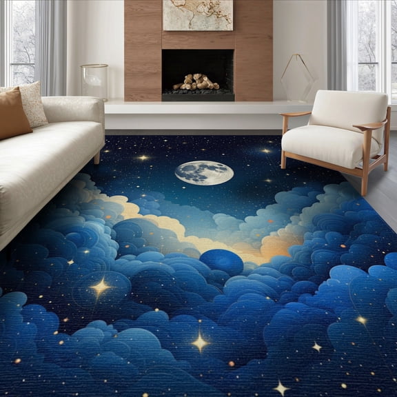 ODIKA 8'x10' Washable Area Rug Durable, Non-Slip Large Nebula Galaxy Starry Planets Motif Planetary Stars Themed for Living Room, Under Sectional, Family