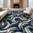 thumbnail image 1 of ODIKA 8'x10' Washable Area Rug Durable, Non-Slip Long Abstract Brushstroke Interlocking Wave Motif Accessories Navy Flowing for Living Room, Under Sectional, Family, 1 of 7