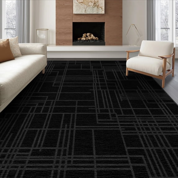 ODIKA 8'x10' Washable Area Rug Durable, Non-Slip Minimalist Crossing Lines Alfombra Modern Asymmetric Layout Decor for Living Room, Under Sectional, Family
