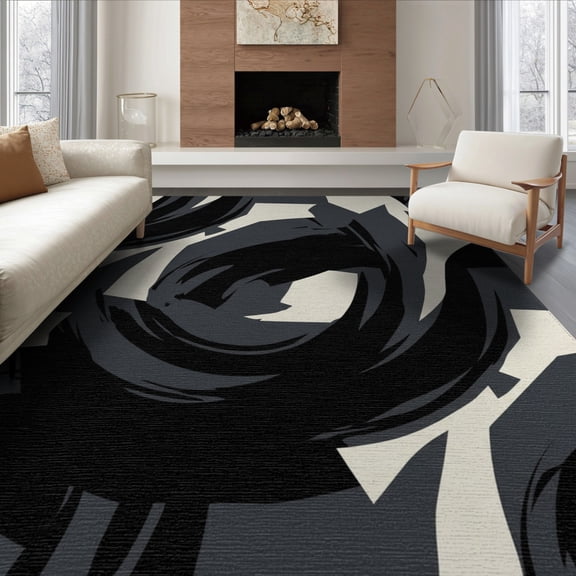 ODIKA 8'x10' Washable Area Rug Durable, Non-Slip With Minimalist Geometric Accents Abstract Modern Brushstroke Playful Expressive for Living Room, Under Sectional, Family