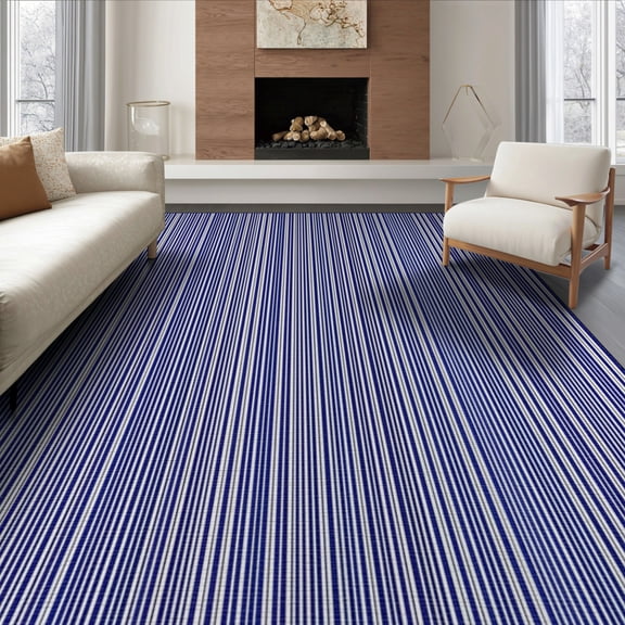 ODIKA 8'x10' Washable Area Rug Durable, Non-Slip Minimalist Pinstripe Lines Bordered Edges Abstract Geometric Striped Flowing for Living Room, Under Sectional, Family