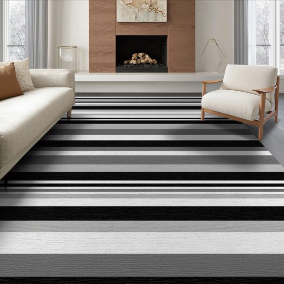 ODIKA 8'x10' Washable Area Rug Durable, Non-Slip Modern Abstract With Bold Bands And Minimalist Accents Striped Flowing Dynamic for Living Room, Under Sectional, Family