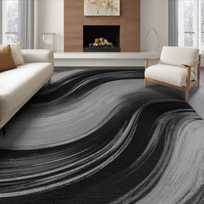 ODIKA 8'x10' Washable Area Rug Durable, Non-Slip Modern Abstract Flowing Ombre Accents And Asymmetrical Movement for Living Room, Under Sectional, Family