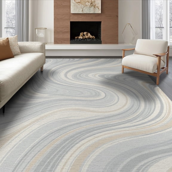 ODIKA 8'x10' Washable Area Rug Durable, Non-Slip With Modern Veined Swirls And Minimalist Accents Abstract Marble Refined for Living Room, Under Sectional, Family