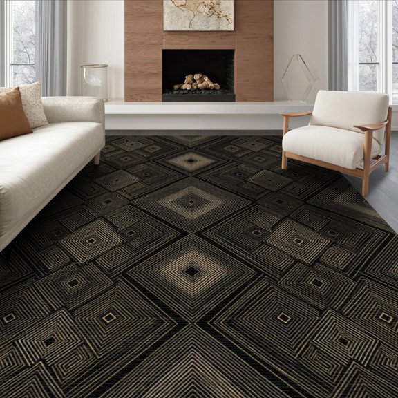ODIKA 8'x10' Washable Area Rug Durable, Non-Slip Motif Boho Detailing Interlocking Lattice Abstract Geometric Refined Structured for Living Room, Under Sectional, Family