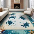 thumbnail image 1 of ODIKA 8'x10' Washable Area Rug Durable, Non-Slip Nautical Turtle Ocean Starfish Border Entry Themed Teal Beachy for Living Room, Under Sectional, Family, 1 of 7