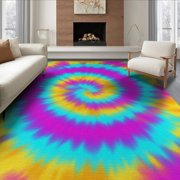 ODIKA 8'x10' Washable Area Rug Durable, Non-Slip Ombre Swirl Boho Gradient Abstract Hippie Marbled Wave Tie Dye Refined