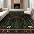 thumbnail image 1 of ODIKA 8'x10' Washable Area Rug Durable, Non-Slip Paw Print Rustic With Centered Woodland Wildlife Emblem Cabin Bear Refined for Living Room, Under Sectional, Family, 1 of 7