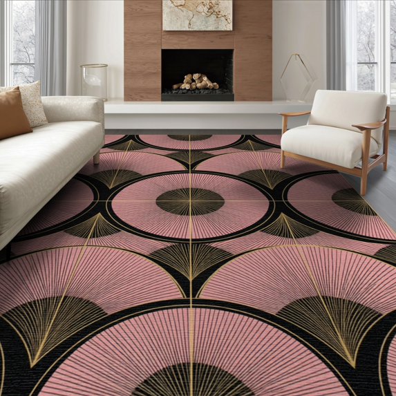 ODIKA 8'x10' Washable Area Rug Durable, Non-Slip Pink Covering Radiating Panel Abstract Symmetrical Aesthetics for Living Room, Under Sectional, Family