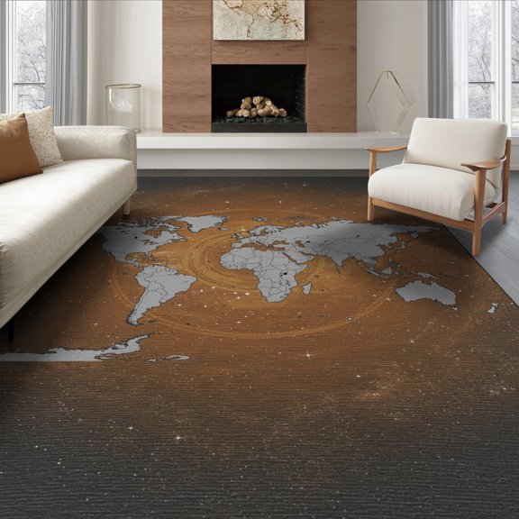 ODIKA 8'x10' Washable Area Rug Durable, Non-Slip Planetary Map Galaxy Continents Nebula Field Circles Ring Round Flowing Dynamic for Living Room, Under Sectional, Family