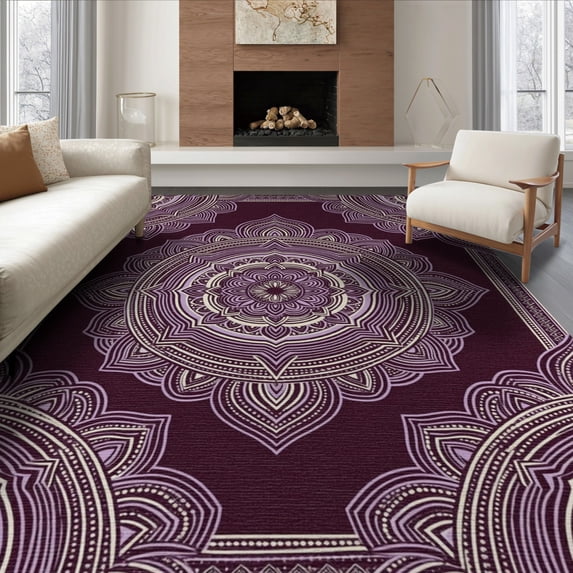 ODIKA 8'x10' Washable Area Rug Durable, Non-Slip Plum Interlocking Purple Dot Detail Centerpiece Fuzzy Tonal for Living Room, Under Sectional, Family
