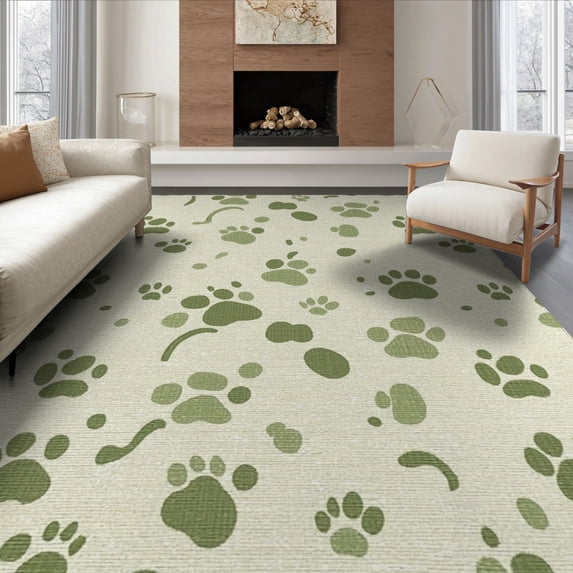 ODIKA 8'x10' Washable Area Rug Durable, Non-Slip Print Scattered Footprint Patterned Tossed Bone Motif Border for Living Room, Under Sectional, Family