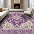 thumbnail image 1 of ODIKA 8'x10' Washable Area Rug Durable, Non-Slip Purple Boho Abstract Symmetrical Bordered Center Watercolor Ombre for Living Room, Under Sectional, Family, 1 of 7