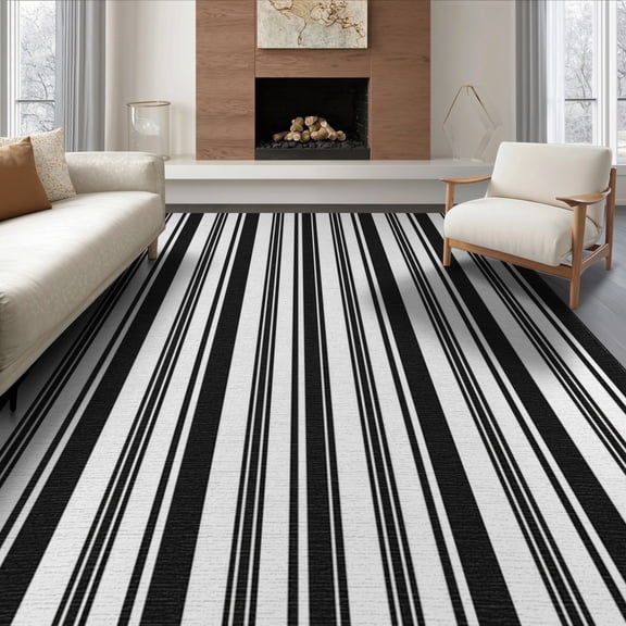 ODIKA 8'x10' Washable Area Rug Durable, Non-Slip Rectangular Evenly Spaced Stripes Contemporary Striped Stripe for Living Room, Under Sectional, Family