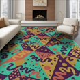 thumbnail image 1 of ODIKA 8'x10' Washable Area Rug Durable, Non-Slip Retro 80S Geometric Bold Memphis Squiggle Interlocking Funky Flowing Dynamic for Living Room, Under Sectional, Family, 1 of 7