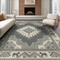 thumbnail image 1 of ODIKA 8'x10' Washable Area Rug Durable, Non-Slip Round Boho Cow Print Geometric Border Circle Abstract Neutral for Living Room, Under Sectional, Family, 1 of 7