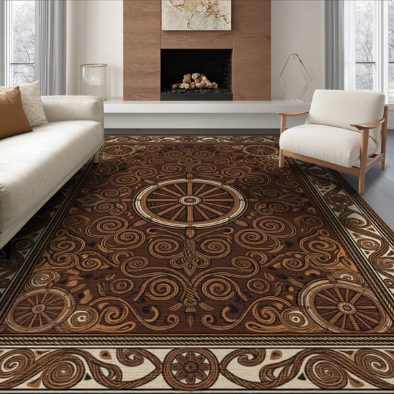 ODIKA 8'x10' Washable Area Rug Durable, Non-Slip Spotted Theme Trunk Trailer Farm Bales Party Decorations Cowboy Prop Refined for Living Room, Under Sectional, Family