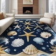 thumbnail image 1 of ODIKA 8'x10' Washable Area Rug Durable, Non-Slip Starfish Ocean Nautical Wave Seashell Border Bathroom Coral Reef for Living Room, Under Sectional, Family, 1 of 7