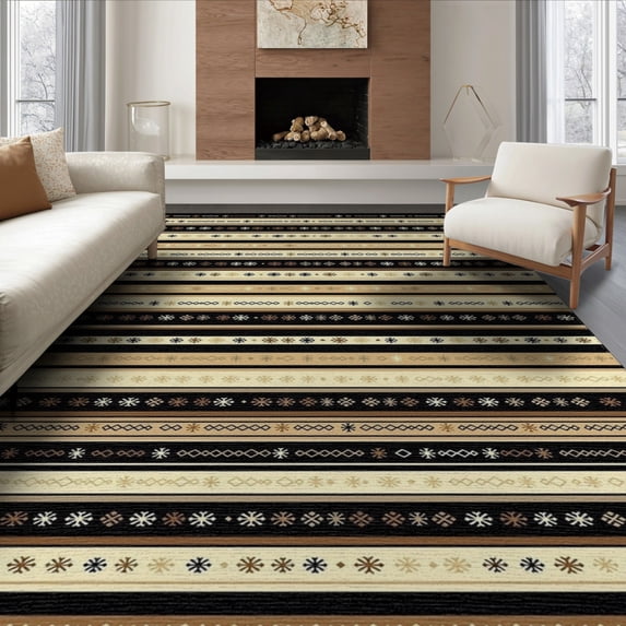 ODIKA 8'x10' Washable Area Rug Durable, Non-Slip Striped Horizontal Pinstripe Weathered Details Doormat Symmetrical for Living Room, Under Sectional, Family
