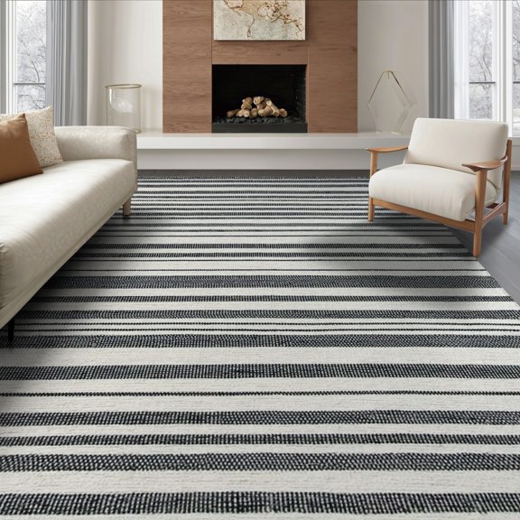 ODIKA 8'x10' Washable Area Rug Durable, Non-Slip Striped Welcome Door Doormat Alternating Band Stripe for Living Room, Under Sectional, Family