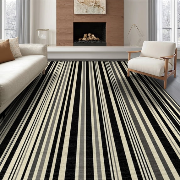 ODIKA 8'x10' Washable Area Rug Durable, Non-Slip Under Stripe Irregular Rhythm Contrast Doormat Entry Layering for Living Room, Sectional, Family