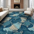 thumbnail image 1 of ODIKA 8'x10' Washable Area Rug Durable, Non-Slip Wave Repeat Ocean Compass Coral Border Vintage Turtle Nautical Map Playful for Living Room, Under Sectional, Family, 1 of 7