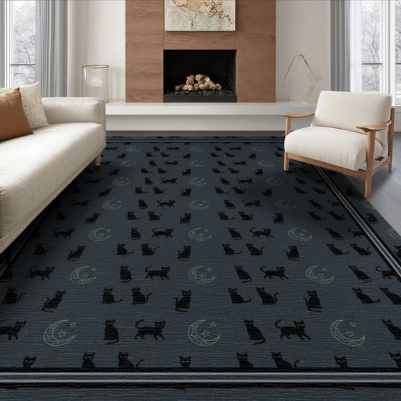 ODIKA 8'x10' Washable Area Rug Durable, Non-Slip Witchy Moons Phase Gothic Arch Mystical Goth Minimalist Tossed Playful for Living Room, Under Sectional, Family