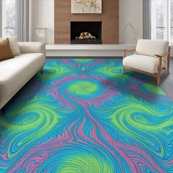 ODIKA 8'x10' Washable Area Rug Dye Boho Marbled Swirl Abstract Hippie Gradient Wave Tie Ombre Refined for Dining Room, Large Office, Lounge, Non-Slip Chair-Friendly Mat