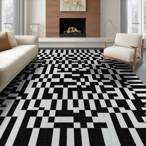 ODIKA 8'x10' Washable Area Rug Entryway Alternating Motif Bordered Framework Symmetrical Bathroom for King Size Bedroom Under Bed, Master Suite, Non-Shedding, Easy Care