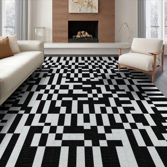 ODIKA 8'x10' Washable Area Rug Entryway Alternating Motif Bordered Framework Symmetrical Bathroom for King Size Bedroom Under Bed, Master Suite, Non-Shedding, Easy Care