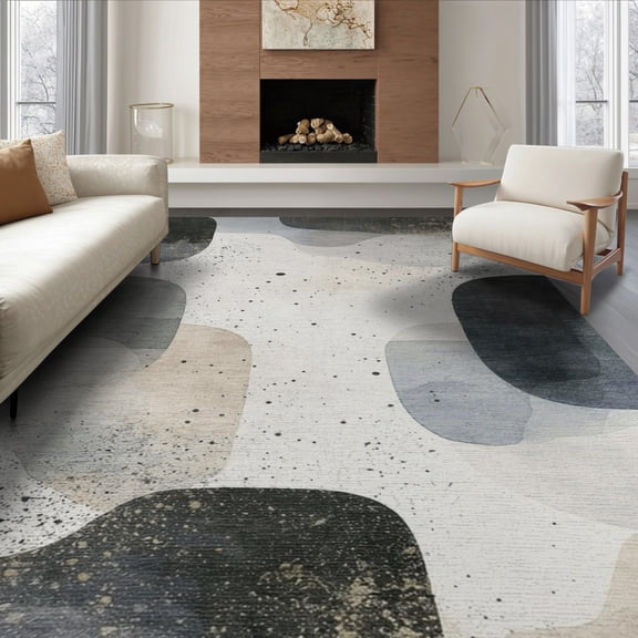 ODIKA 8'x10' Washable Area Rug Entryway Faded Abstract Brushstroke Terrazzo Speckled Bathroom for Living Room, Under Sectional, Family , Durable, Non-Slip