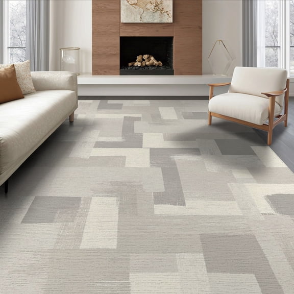 ODIKA 8'x10' Washable Area Rug Extra Minimalist Contemporary Asymmetrical Scattered Shapes Large for Dining Room, Office, Lounge, Non-Slip Chair-Friendly Mat