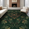 thumbnail image 1 of ODIKA 8'x10' Washable Area Rug Festive Botanical Snake Motif Border Circle Round Leaves Rings Playful for Dining Room, Large Office, Lounge, Non-Slip Chair-Friendly Mat, 1 of 7