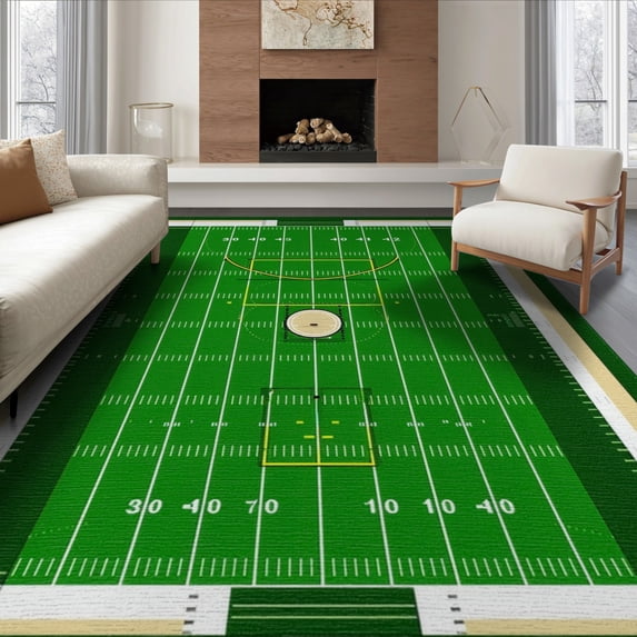 ODIKA 8'x10' Washable Area Rug Field Football Motif Retro Gridiron Lines Numbered Theme for King Size Bedroom Under Bed, Master Suite, Non-Shedding, Easy Care