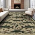 thumbnail image 1 of ODIKA 8'x10' Washable Area Rug Fishing Bass Lake Vintage Lure Cabin Motif Tackle Border Fish Flowing Dynamic for Dining Room, Large Office, Lounge, Non-Slip Chair-Friendly Mat, 1 of 7