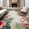 thumbnail image 1 of ODIKA 8'x10' Washable Area Rug Flamingo Tropical Welcome Motif With Boho Floral And Botanical Accents for Dining Room, Large Office, Lounge, Non-Slip Chair-Friendly Mat, 1 of 7