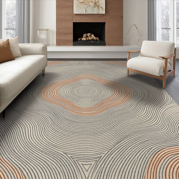 ODIKA 8'x10' Washable Area Rug Flowing Earthy Ripples Map Wavy Elevation Topographic Abstract Refined for King Size Bedroom Under Bed, Master Suite, Non-Shedding, Easy Care
