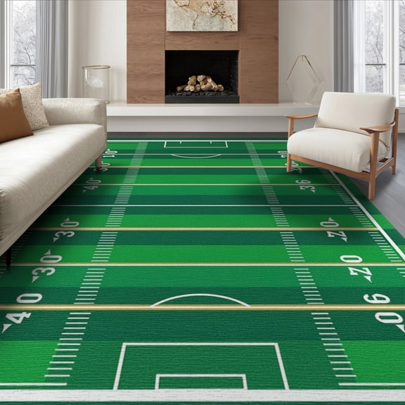 ODIKA 8'x10' Washable Area Rug Football Athletic Bold Lines Goal Markings Stadium Field Door Refined Structured for Living Room, Under Sectional, Family , Durable, Non-Slip