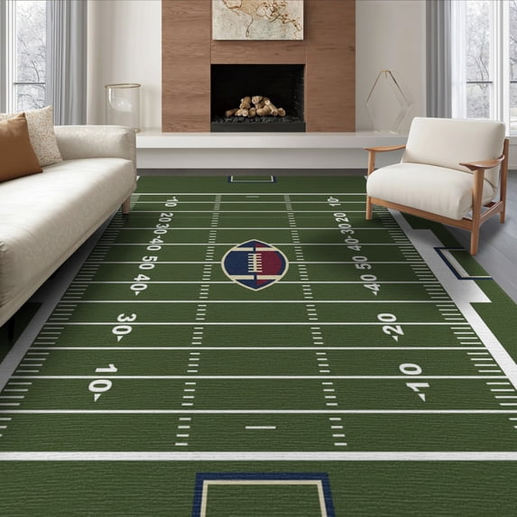 ODIKA 8'x10' Washable Area Rug Football Endzone Numbered Grid Pitch Stripe Footaball Doormat for Living Room, Under Sectional, Family , Durable, Non-Slip