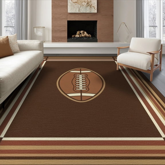 ODIKA 8'x10' Washable Area Rug Football Men Shaped Interlocking Stripe Footboard Mens Cave Dorm for King Size Bedroom Under Bed, Master Suite, Non-Shedding, Easy Care