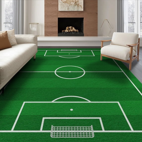 ODIKA 8'x10' Washable Area Rug Football Pitch Featuring Penalty Areas Net Durable Field Interactive for King Size Bedroom Under Bed, Master Suite, Non-Shedding, Easy Care
