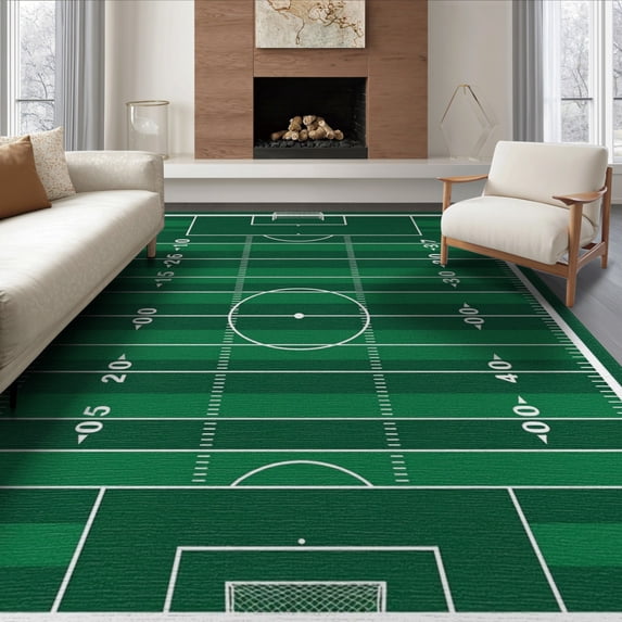 ODIKA 8'x10' Washable Area Rug Football Sideline Marker Championship Field Layout Footaball for King Size Bedroom Under Bed, Master Suite, Non-Shedding, Easy Care
