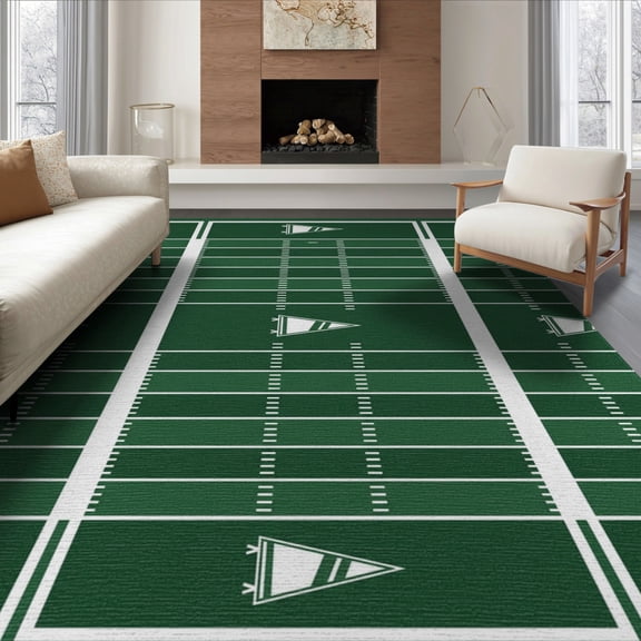 ODIKA 8'x10' Washable Area Rug Football Stadium Gridiron Door Grid Lines Footaball Doormat Championship for King Size Bedroom Under Bed, Master Suite, Non-Shedding, Easy Care