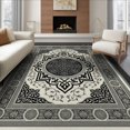 thumbnail image 1 of ODIKA 8'x10' Washable Area Rug Foyer Ornamental Boho Delicate Repeating Bands Entryway Beige for Dining Room, Large Office, Lounge, Non-Slip Chair-Friendly Mat, 1 of 7