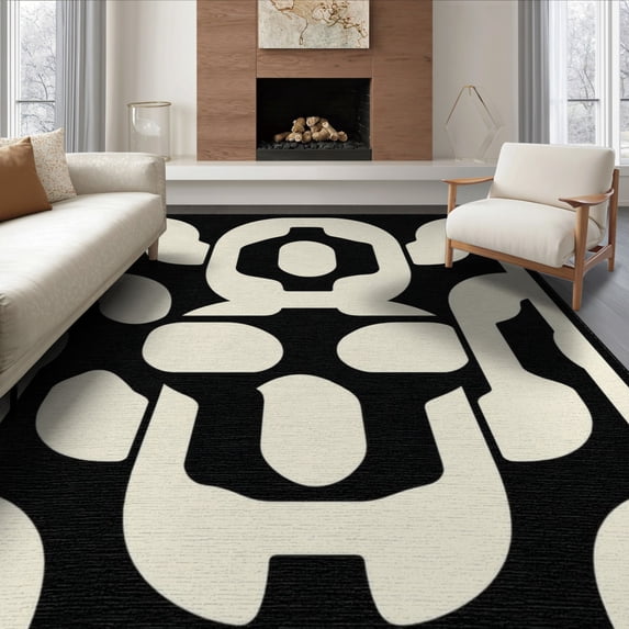 ODIKA 8'x10' Washable Area Rug Geometric Contemporary Interlocking Arch Abstract Mid Century for Dining Room, Large Office, Lounge, Non-Slip Chair-Friendly Mat